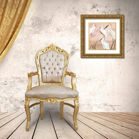 Cranes in Pink Gold Ornate Wood Framed Art Print with Double Matting by Kimberly, Allen