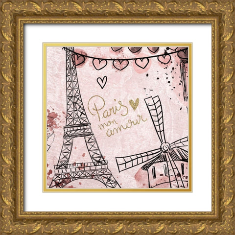 Paris mon Amour 2 Gold Ornate Wood Framed Art Print with Double Matting by Kimberly, Allen