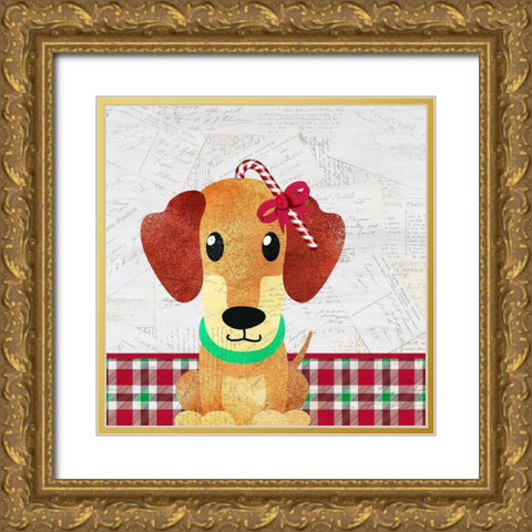 Christmas Woof 3 Gold Ornate Wood Framed Art Print with Double Matting by Kimberly, Allen