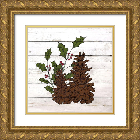 Pinecone Christmas 1 Gold Ornate Wood Framed Art Print with Double Matting by Kimberly, Allen