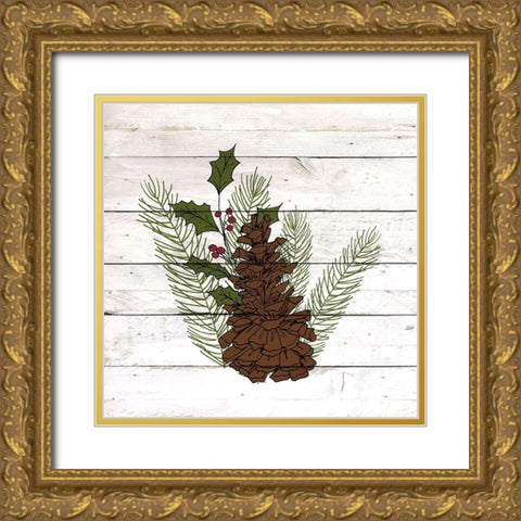 Pinecone Christmas 2 Gold Ornate Wood Framed Art Print with Double Matting by Kimberly, Allen