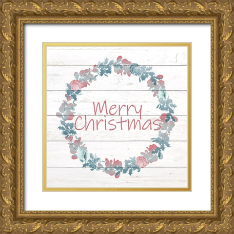 Sea Shell Wreath Gold Ornate Wood Framed Art Print with Double Matting by Kimberly, Allen
