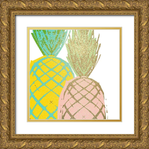 Pineapple Bright 1 Gold Ornate Wood Framed Art Print with Double Matting by Kimberly, Allen