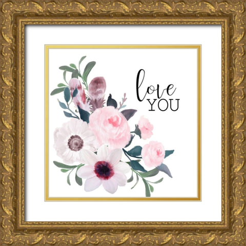 Love You Gold Ornate Wood Framed Art Print with Double Matting by Kimberly, Allen