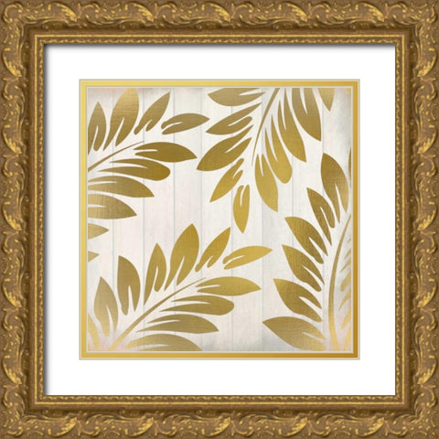 Golden Ferns 1 Gold Ornate Wood Framed Art Print with Double Matting by Allen, Kimberly