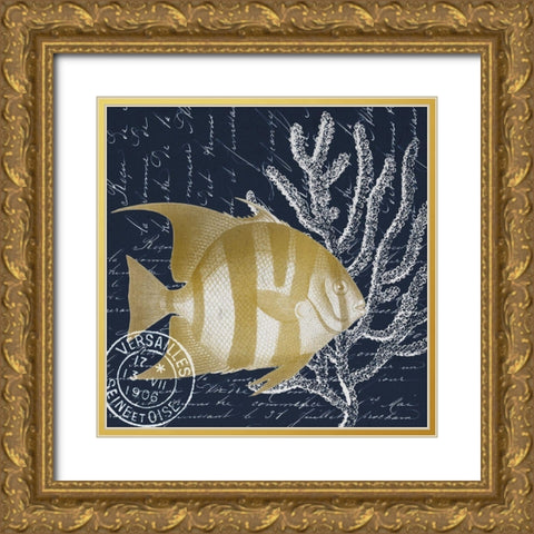 Fish Blues 1 Gold Ornate Wood Framed Art Print with Double Matting by Kimberly, Allen