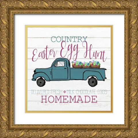 Country Egg Hunt Gold Ornate Wood Framed Art Print with Double Matting by Kimberly, Allen