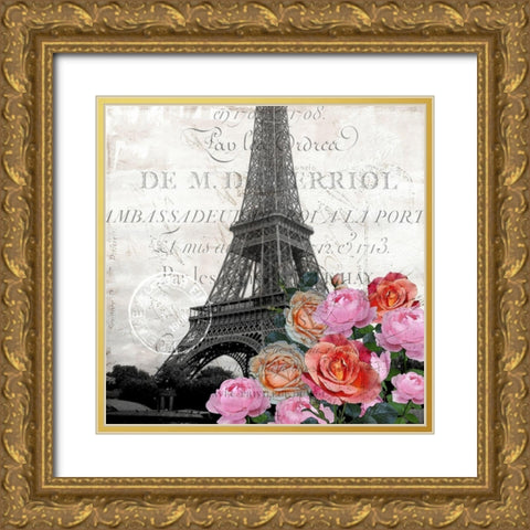Paris Blooms 1 Gold Ornate Wood Framed Art Print with Double Matting by Kimberly, Allen