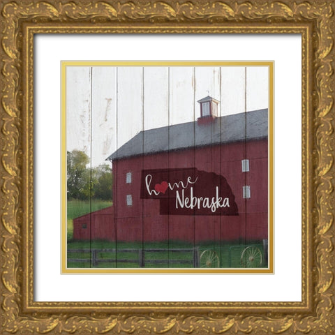 Home Nebraska Gold Ornate Wood Framed Art Print with Double Matting by Kimberly, Allen