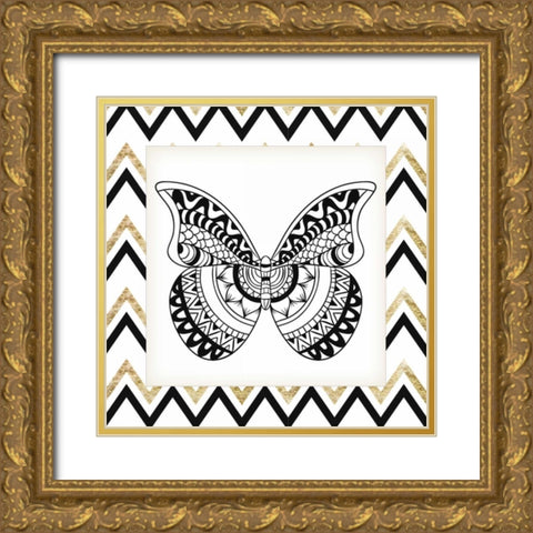 Zig Zag Butterfly 1 Gold Ornate Wood Framed Art Print with Double Matting by Allen, Kimberly