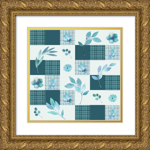 Blue Hues Full Pattern Gold Ornate Wood Framed Art Print with Double Matting by Kimberly, Allen