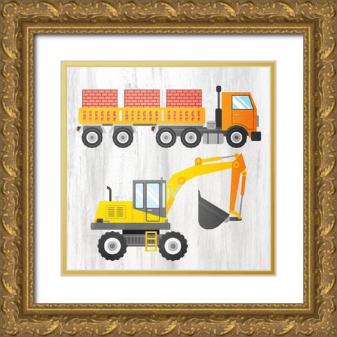 Tractor and Trucks 3 v2 Gold Ornate Wood Framed Art Print with Double Matting by Kimberly, Allen