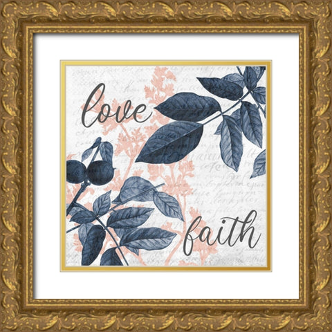 Navy Branches 1 Faith Gold Ornate Wood Framed Art Print with Double Matting by Allen, Kimberly