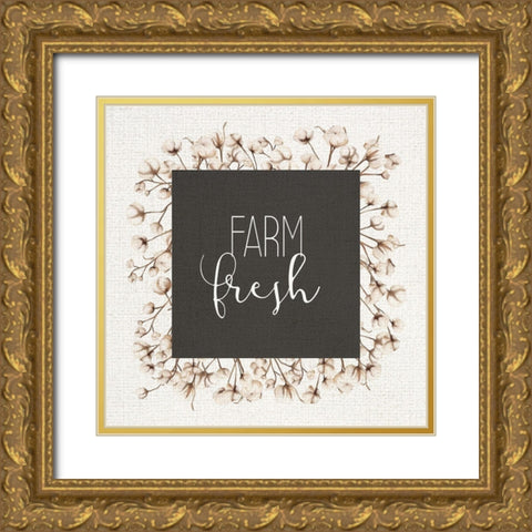 Farm Fresh Cotton Gold Ornate Wood Framed Art Print with Double Matting by Kimberly, Allen
