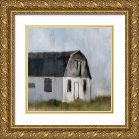 White Barn Gold Ornate Wood Framed Art Print with Double Matting by Kimberly, Allen