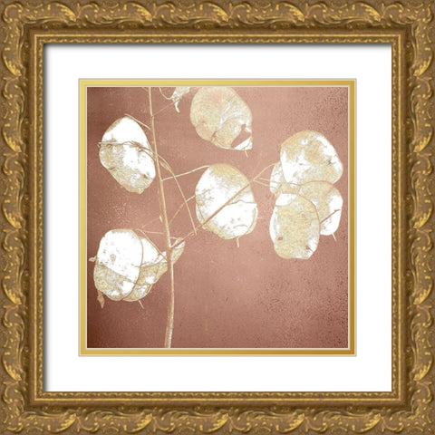 Rose Gold Leaves 1 Gold Ornate Wood Framed Art Print with Double Matting by Kimberly, Allen