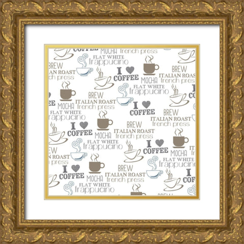 Coffee Pattern 1 Gold Ornate Wood Framed Art Print with Double Matting by Kimberly, Allen