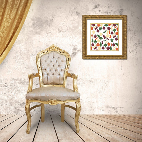 Veggie Pattern 2 Gold Ornate Wood Framed Art Print with Double Matting by Kimberly, Allen