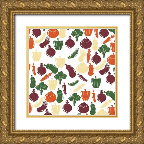 Veggie Pattern 2 Gold Ornate Wood Framed Art Print with Double Matting by Kimberly, Allen