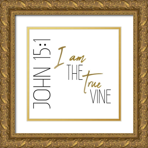 I am the True Vine Square Gold Ornate Wood Framed Art Print with Double Matting by Kimberly, Allen