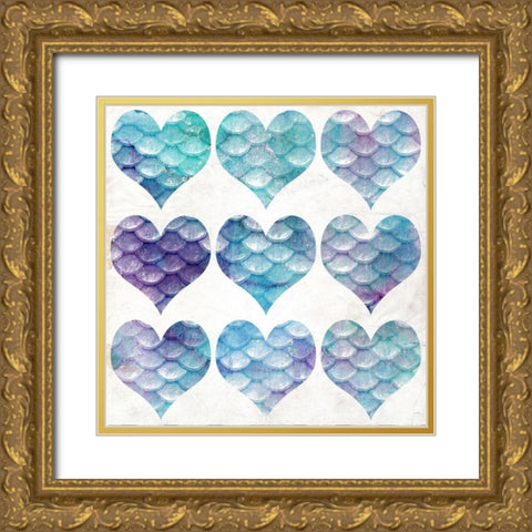 Mermaid Hearts Gold Ornate Wood Framed Art Print with Double Matting by Kimberly, Allen