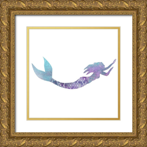 Mermaid Swimming Square Gold Ornate Wood Framed Art Print with Double Matting by Kimberly, Allen