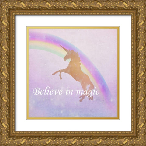 Believe in Magic Unicorn Gold Ornate Wood Framed Art Print with Double Matting by Kimberly, Allen