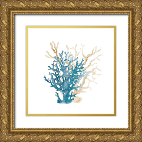 Coral Cove Blue 3 v2 Gold Ornate Wood Framed Art Print with Double Matting by Kimberly, Allen