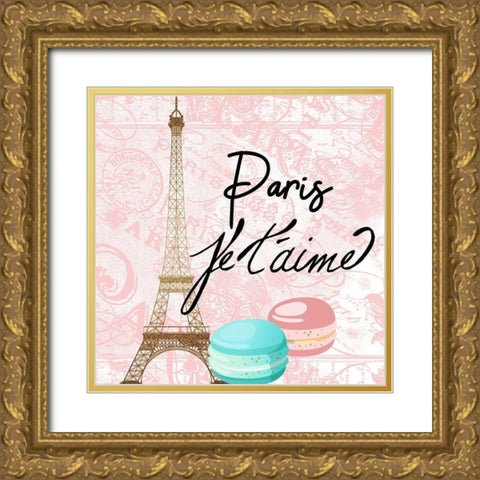 Paris Bonjour 1 Gold Ornate Wood Framed Art Print with Double Matting by Kimberly, Allen