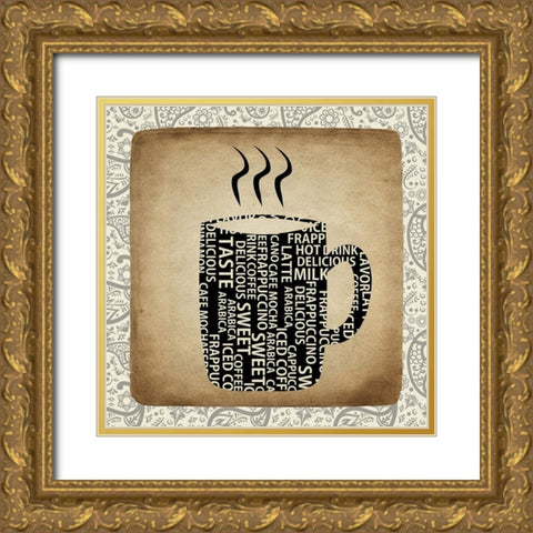 Coffee Paisley 1 Gold Ornate Wood Framed Art Print with Double Matting by Kimberly, Allen