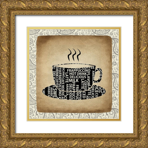Coffee Paisley 2 Gold Ornate Wood Framed Art Print with Double Matting by Kimberly, Allen