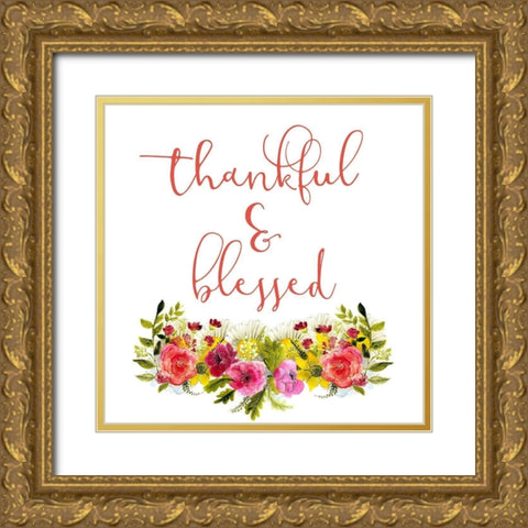 Thankful and Blessed Gold Ornate Wood Framed Art Print with Double Matting by Kimberly, Allen