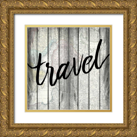 Travel Map Gold Ornate Wood Framed Art Print with Double Matting by Allen, Kimberly