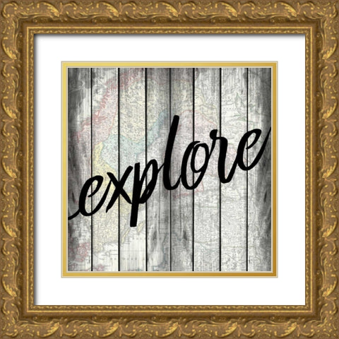 Explore Map Gold Ornate Wood Framed Art Print with Double Matting by Allen, Kimberly