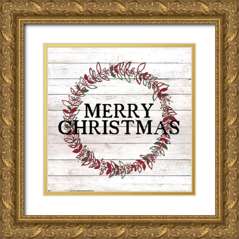 Merry Christmas Gold Ornate Wood Framed Art Print with Double Matting by Kimberly, Allen