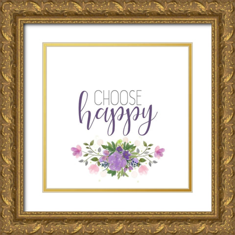 Choose Happy Gold Ornate Wood Framed Art Print with Double Matting by Kimberly, Allen