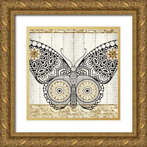 Damask Butterfly 1 Gold Ornate Wood Framed Art Print with Double Matting by Allen, Kimberly
