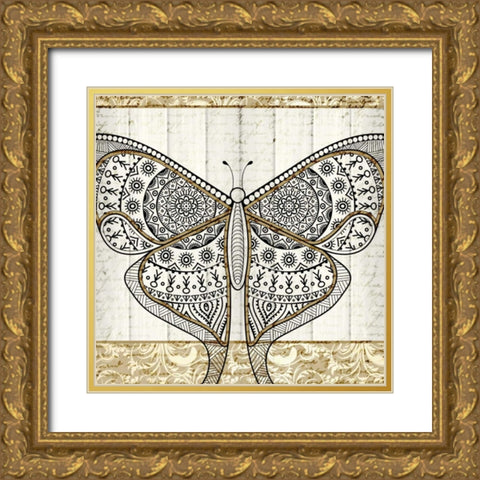 Damask Butterfly 2 Gold Ornate Wood Framed Art Print with Double Matting by Allen, Kimberly