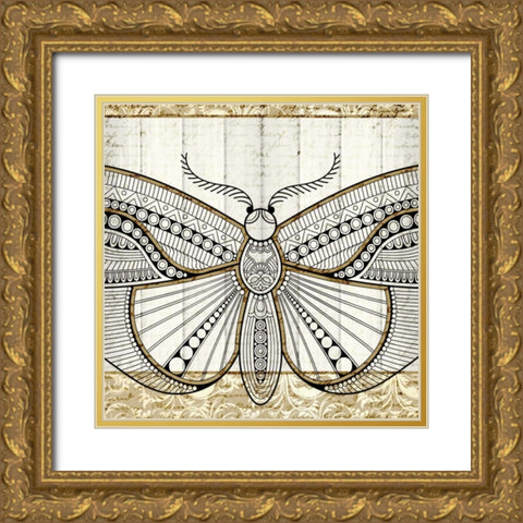 Damask Butterfly 3 Gold Ornate Wood Framed Art Print with Double Matting by Allen, Kimberly