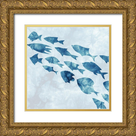 School of Fish 2 Gold Ornate Wood Framed Art Print with Double Matting by Kimberly, Allen