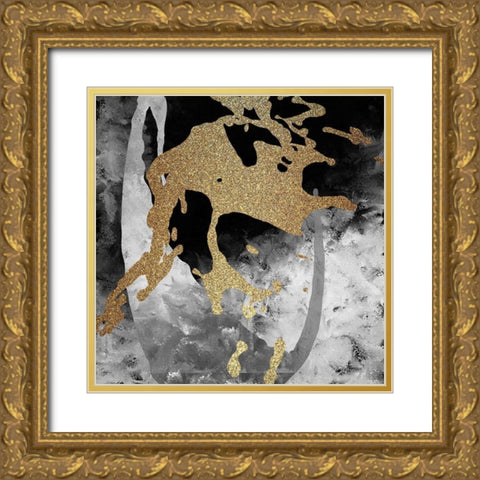 Gold Splash 2 Gold Ornate Wood Framed Art Print with Double Matting by Kimberly, Allen
