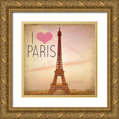 I Heart Paris Gold Ornate Wood Framed Art Print with Double Matting by Kimberly, Allen