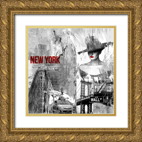 New York New York 2 Gold Ornate Wood Framed Art Print with Double Matting by Allen, Kimberly