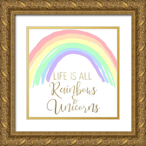 Life is all Unicorns 2 v2 Gold Ornate Wood Framed Art Print with Double Matting by Allen, Kimberly