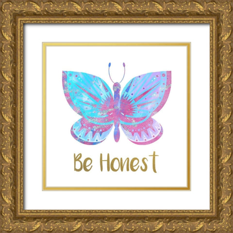 Be Happy Butterfly 3 Gold Ornate Wood Framed Art Print with Double Matting by Allen, Kimberly