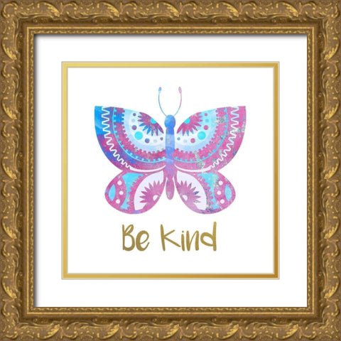 Be Happy Butterfly 4 Gold Ornate Wood Framed Art Print with Double Matting by Allen, Kimberly