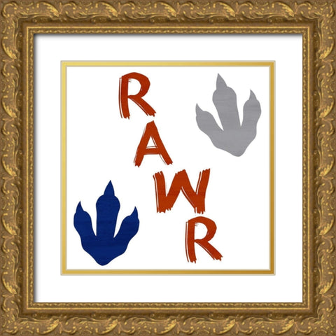 Brave Dino 4 Square Gold Ornate Wood Framed Art Print with Double Matting by Allen, Kimberly