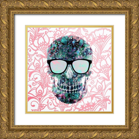 Henna Skull Gold Ornate Wood Framed Art Print with Double Matting by Allen, Kimberly