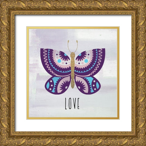 Patterned Butterfly 1 Gold Ornate Wood Framed Art Print with Double Matting by Allen, Kimberly