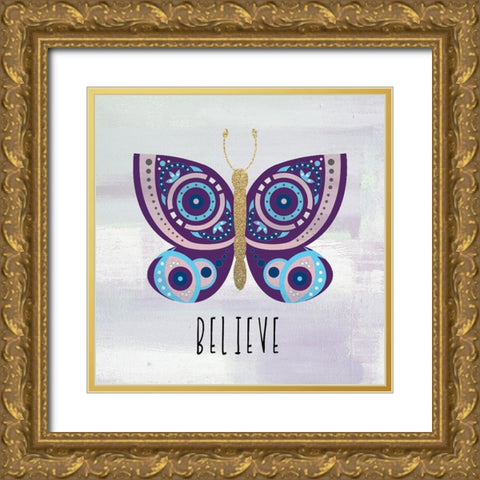 Patterned Butterfly 4 Gold Ornate Wood Framed Art Print with Double Matting by Allen, Kimberly
